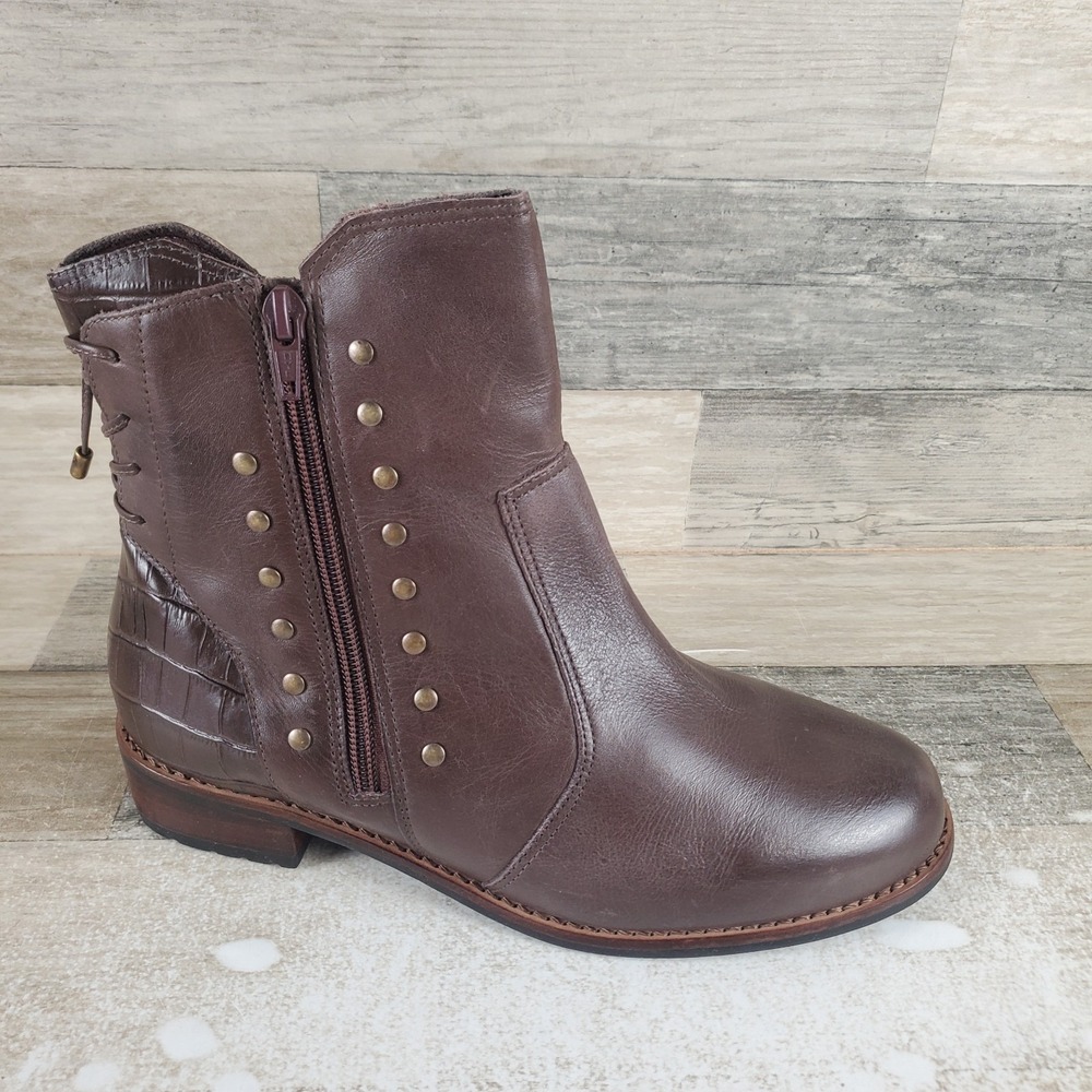 David Tate Maestro Womens‎ Ankle Boots Sz 7.5 W Brown Leather Side Zip Round Toe